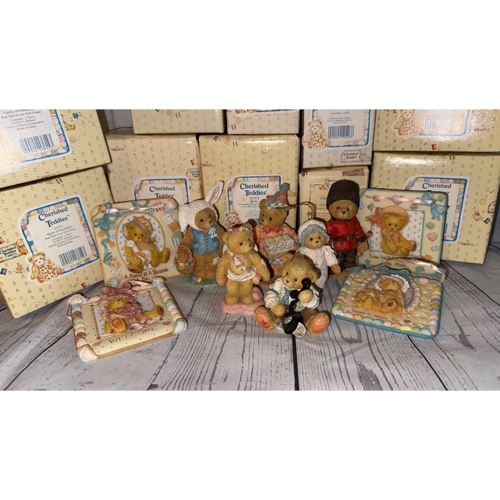 Cherished Teddies Enesco Figurine Wall Plaque Lot Priscilla Hillman Vintage